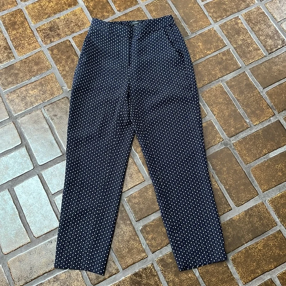 J. Crew Navy & White Printed High-Rise Cropped Slim Leg Trouser Pant